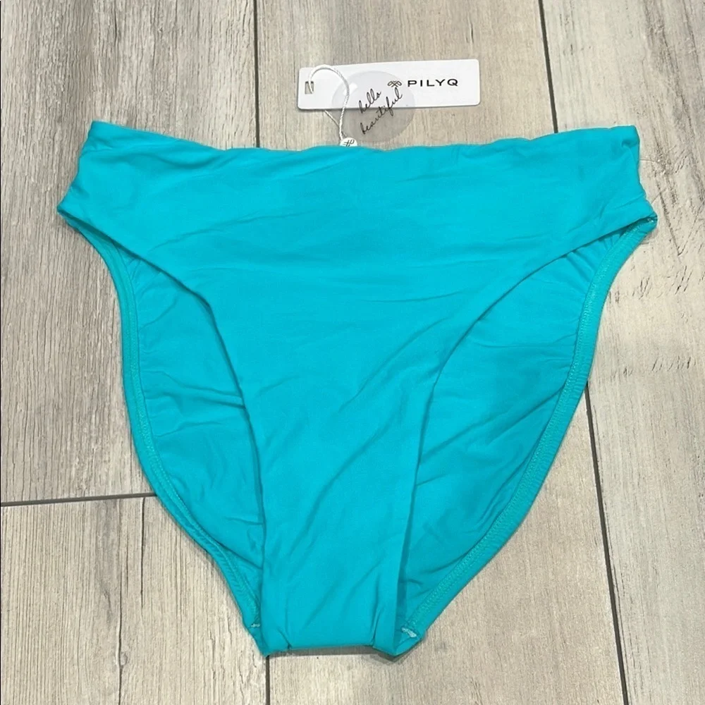 PILYQ Saltwater Hilary high turquoise full back swim bikini bottoms size small